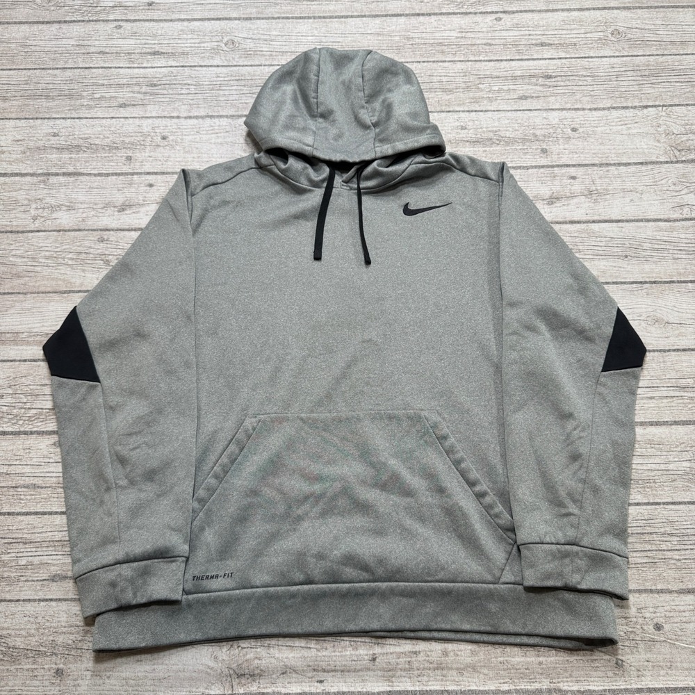 Nike Hoodie Men's XL Gray Therma-FIT Pullover Fleece Lined Sweatshirt Activewear